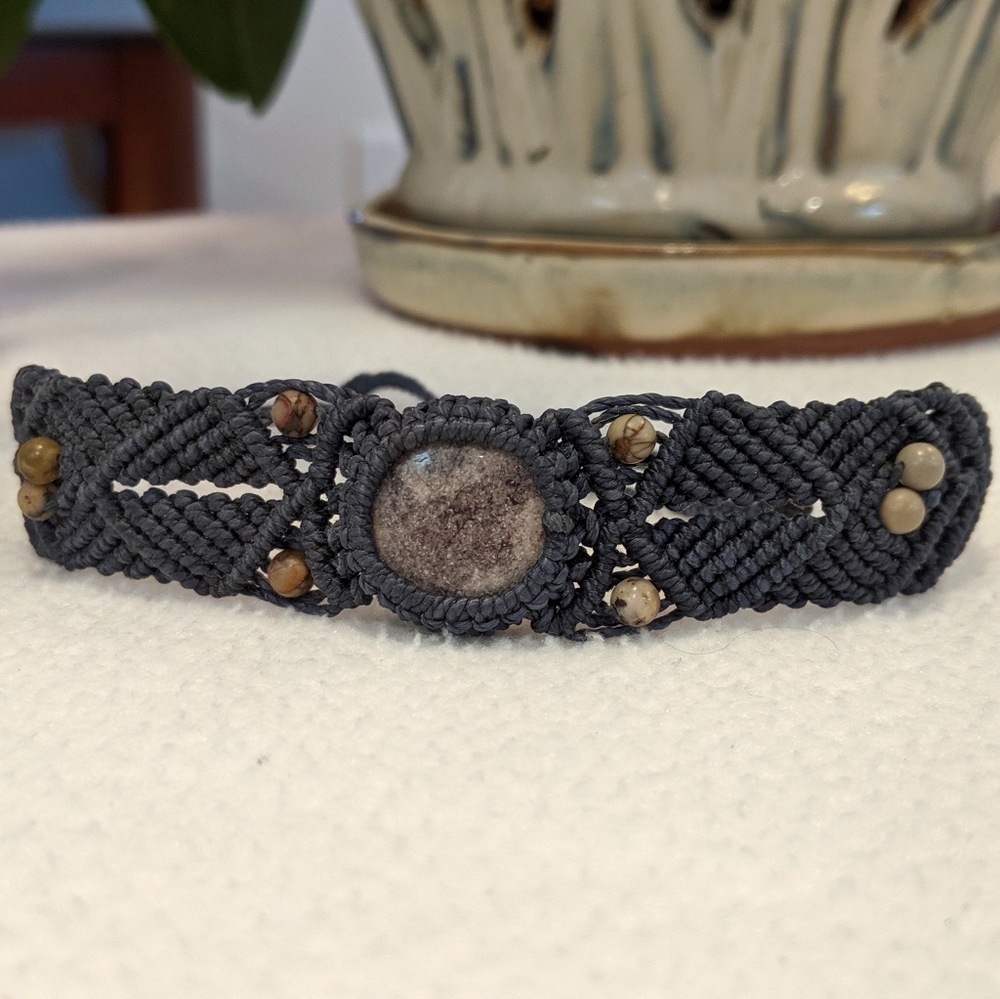 Handmade Amethyst and Hemp Macrame Boho Bracelet